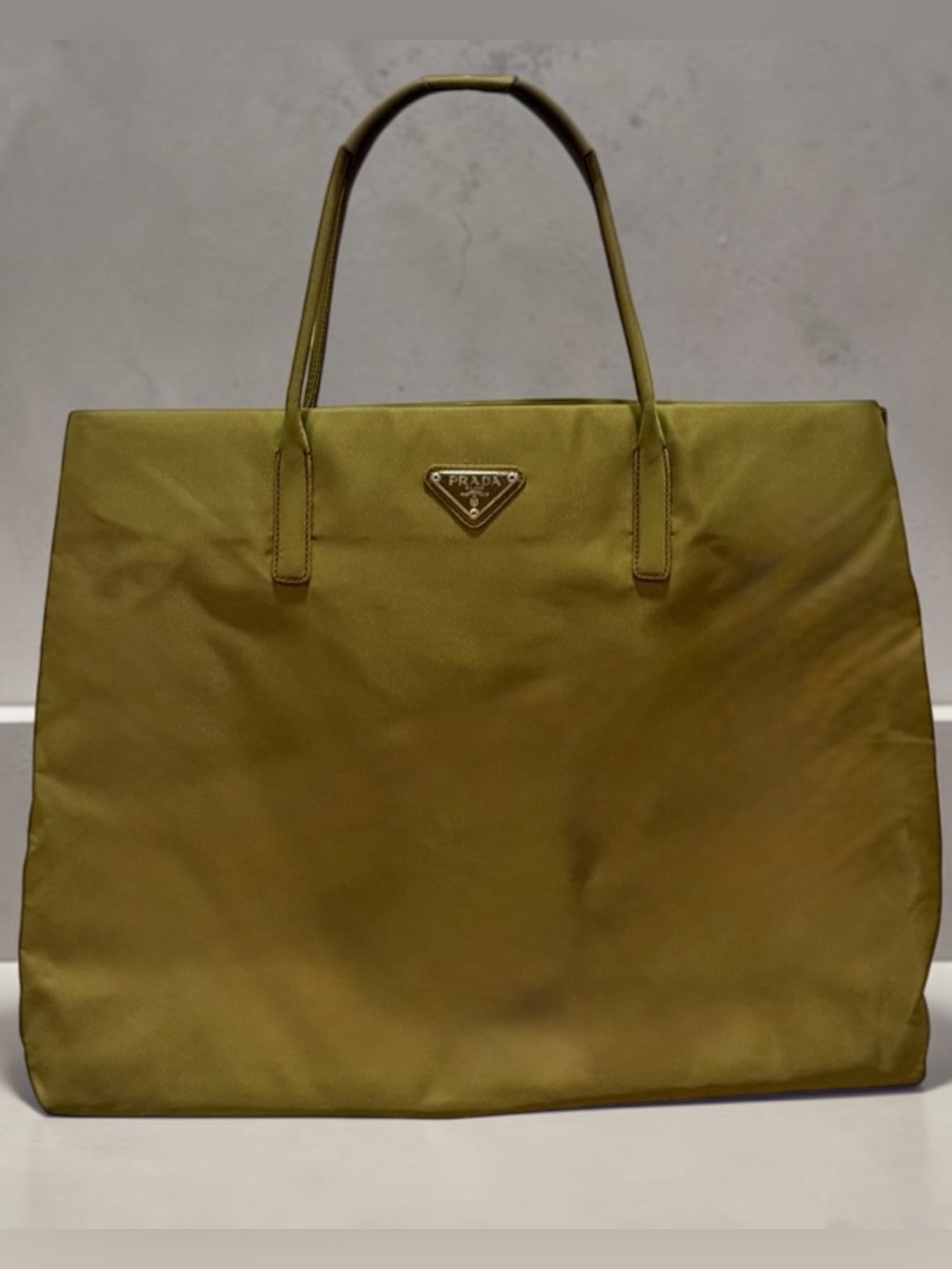 PRADA Tessuto Nylon Tote Bag Olive Green Triangle Logo
